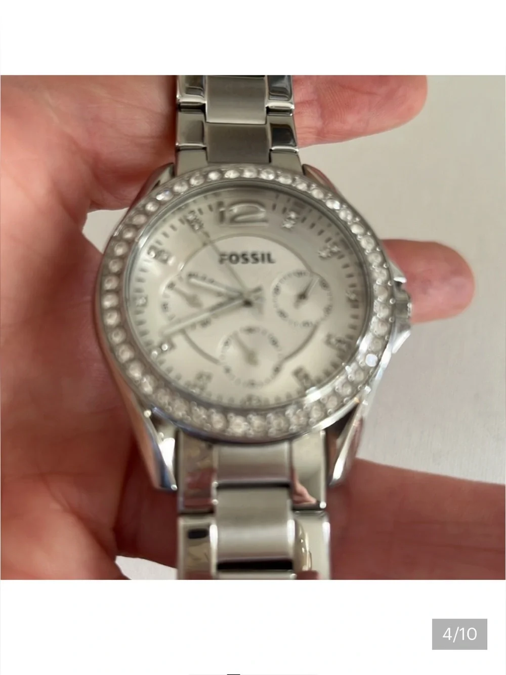 Fossil Silver-Tone Crystal Bezel Women's Watch